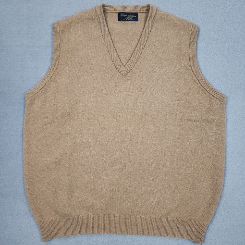 Brooks Brothers Sweater Vest Men's L Tan Vintage Lambswool V-Neck Great Britain